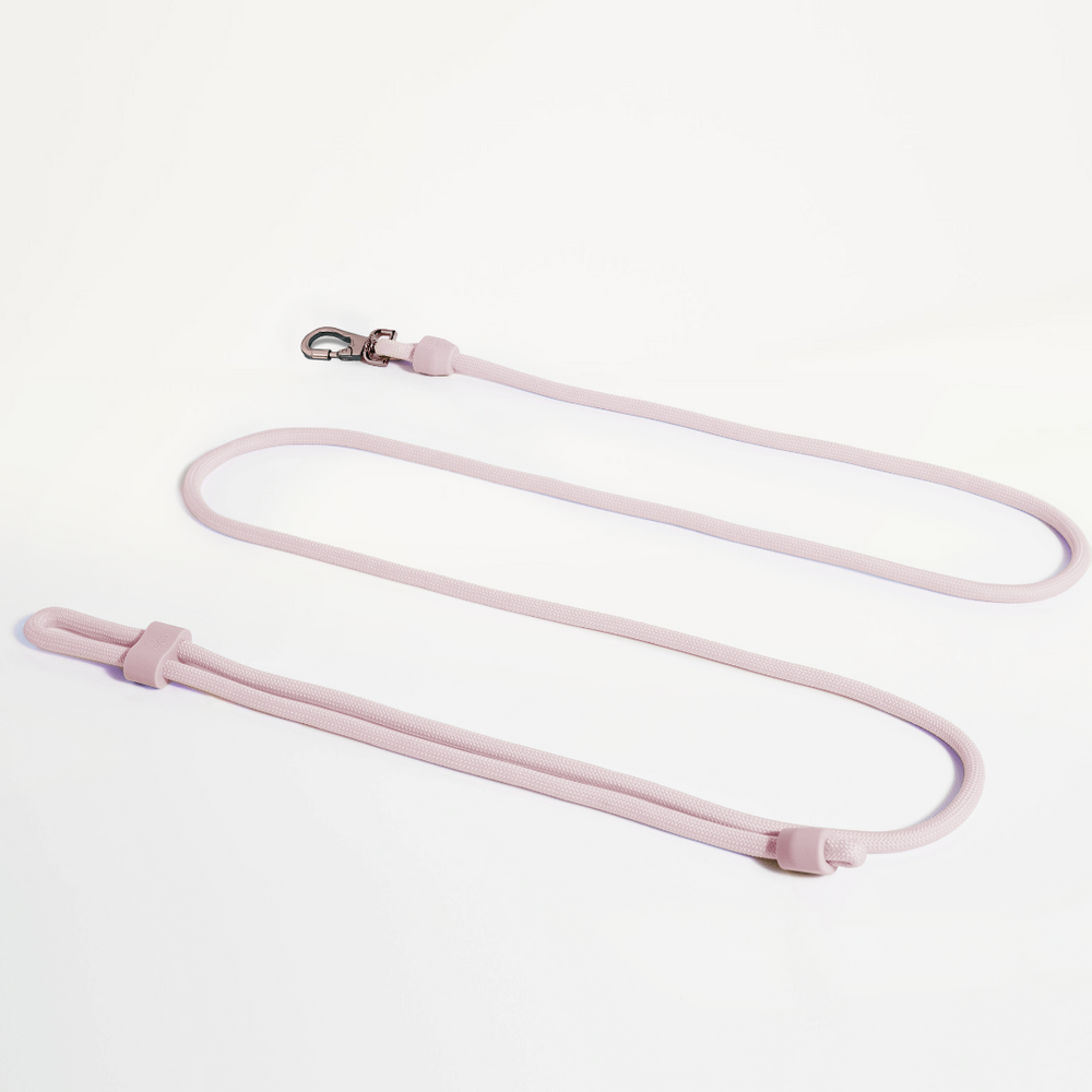 pink hands free dog leash with roase gold hardware