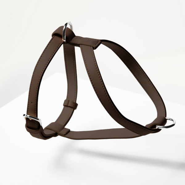 Cocoa Brown dog harness on a white background