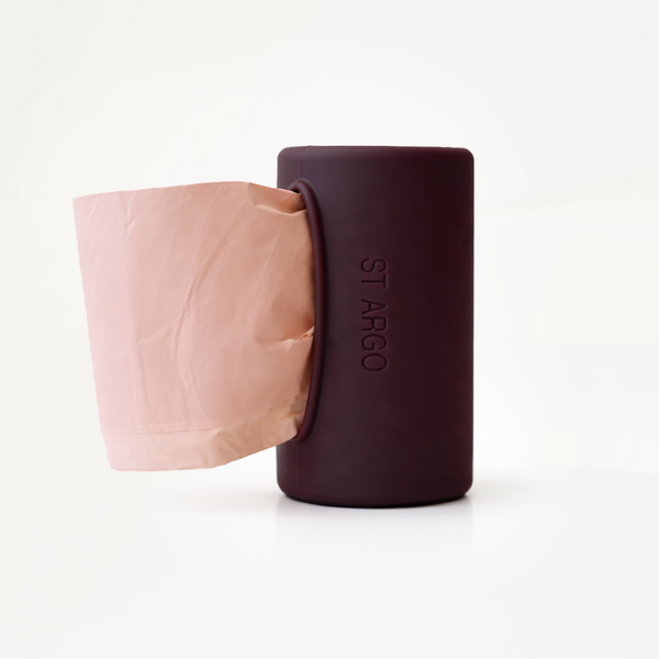 Burgundy Pocket Bag Dispenser for Dispensing Dog Waste Bags on it's side angle