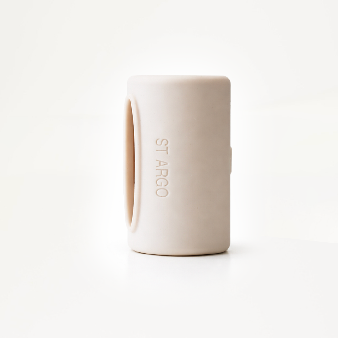 Cream Pocket Dog Waste Bag Holder on it's side angle