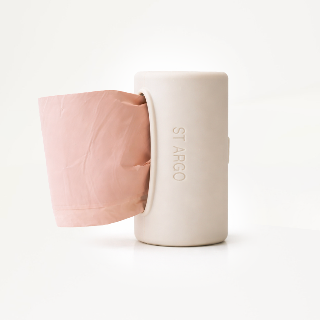 Cream Pocket Dog Waste Bag Holder with Dog Poop Bags