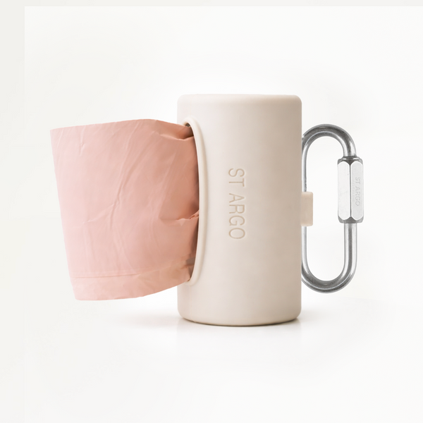 Pocket Dog Waste Bag Dispenser in Cream With Clip Side Angle 