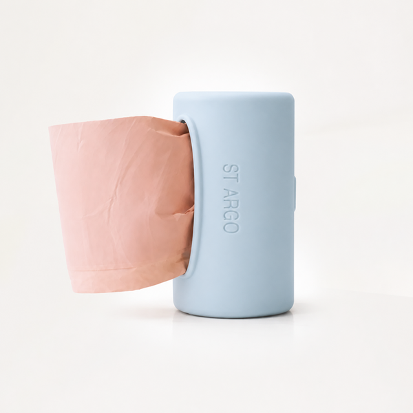 Waste Bag Dispenser for Dogs in Powder Blue, side angle