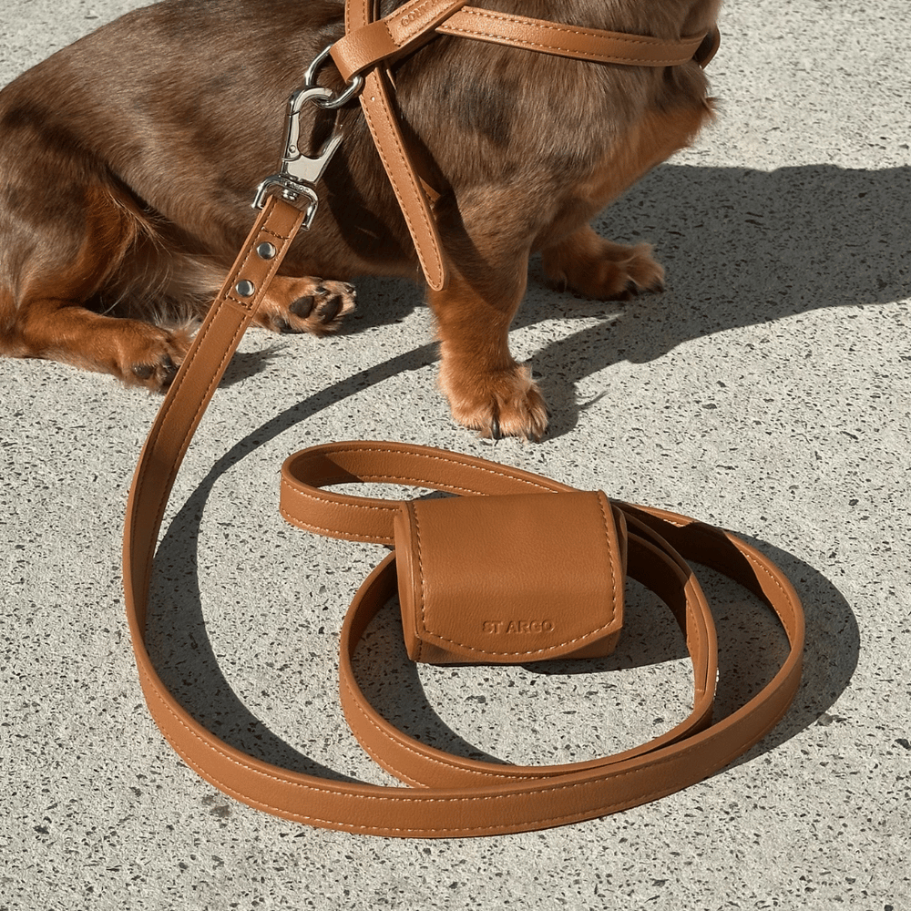 Brown ST ARGO vegan leather dog poop bag dispenser