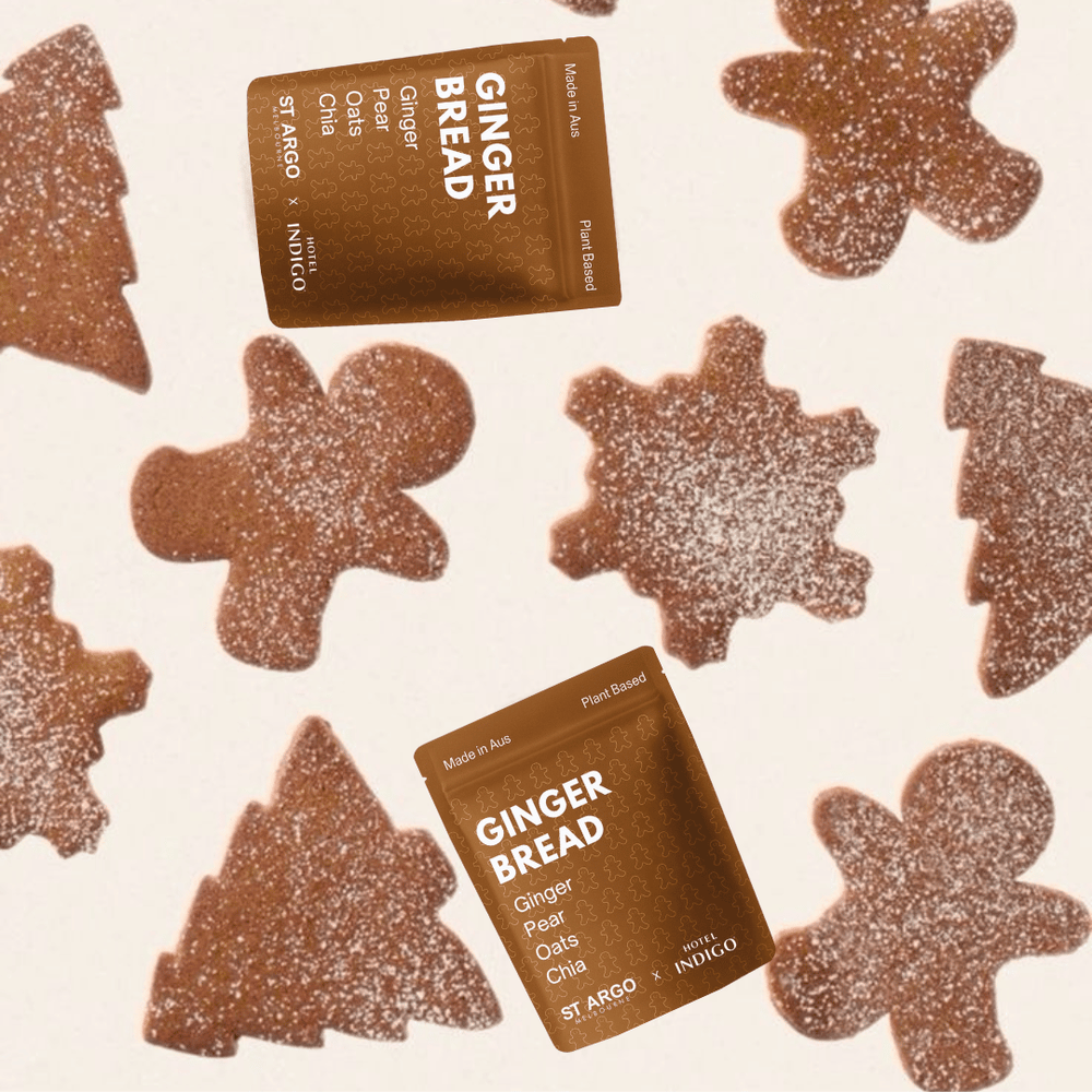 Brown package of gingerbread dog treats with visible branding on a white background