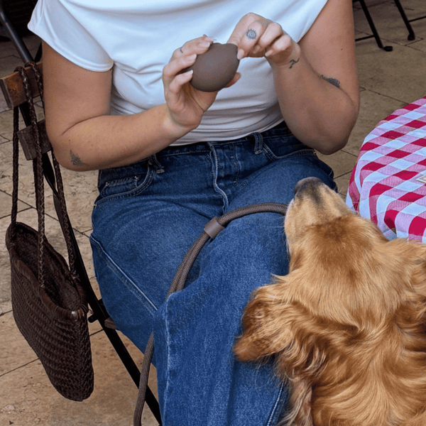 the cocoa treat pouch in use