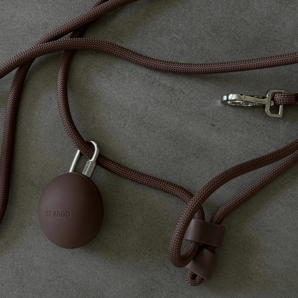 the treat pouch in cocoa and hands free leash