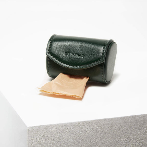 poop bag holder in bottle green vegan leather