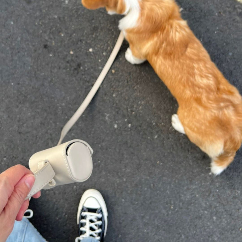 taupe poop bag holder in vegan leather