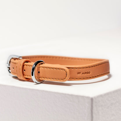 ST ARGO Peach vegan leather dog Collar with silver hardware. Luxurious material and durable hardware