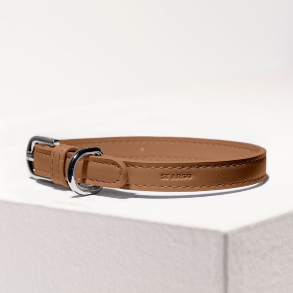 Side Angle Image of ST ARGO Vegan Leather Brown Dog Collar