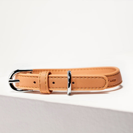 ST ARGO Vegan Leather Peach buttery soft Dog Collar with silver hardware