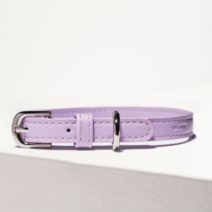 ST ARGO Lilac purple pastel vegan leather dog collar with silver durable custom high quality hardware