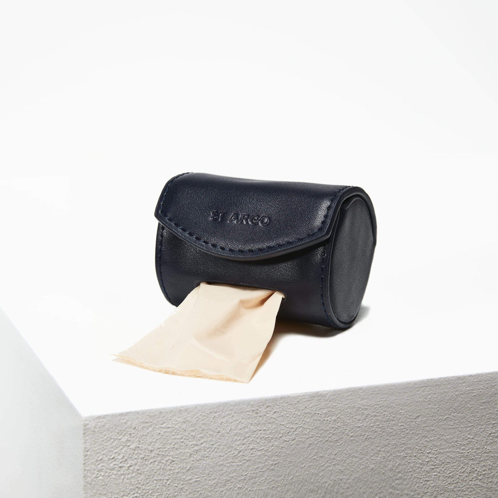 navy blue poop bag holder for dog lead