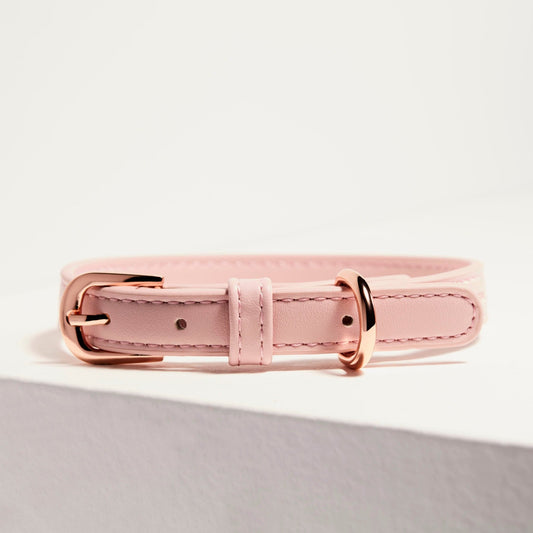 ST ARGO pale pink pastel baby soft pink vegan leather dog collar is finished with rose gold high quality custom hardware