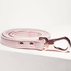 Pale pink vegan leather dog lead with rose gold hardware