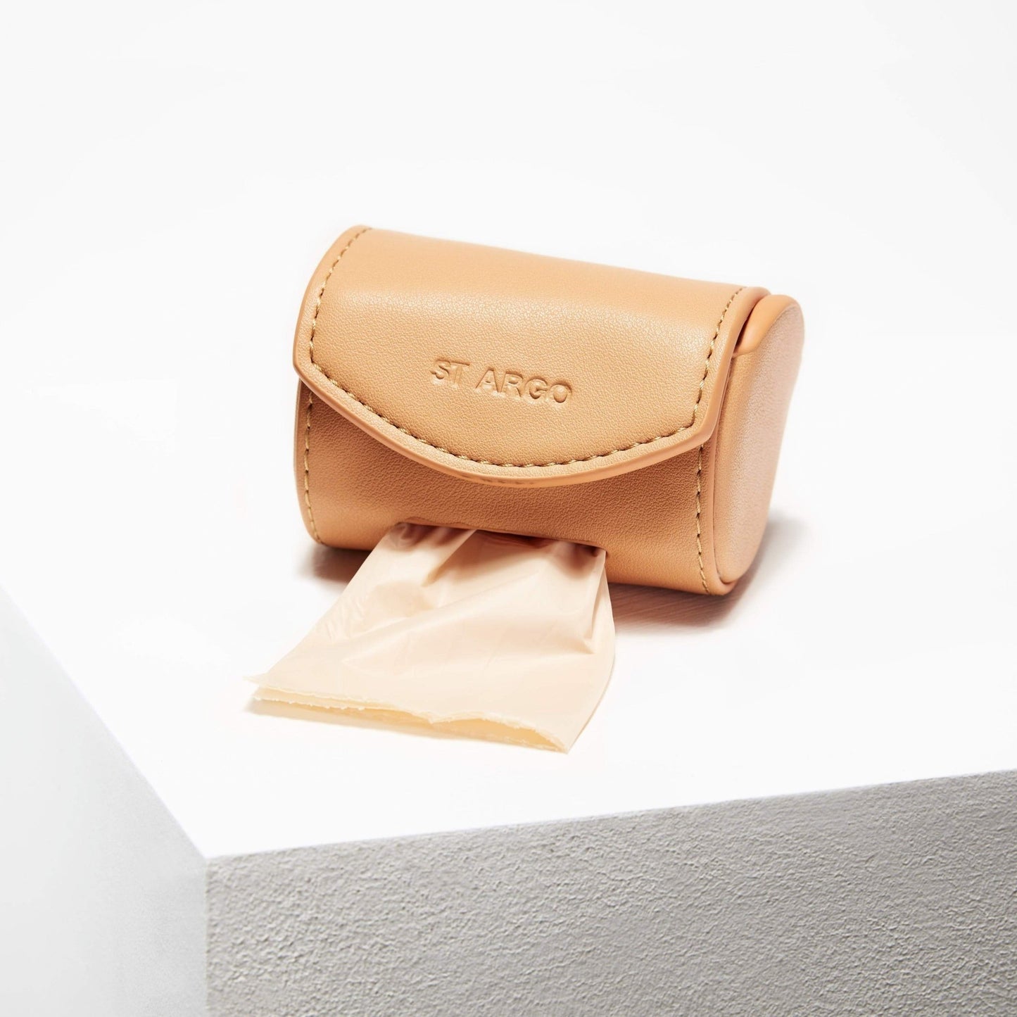 peach poop bag holder in vegan leather