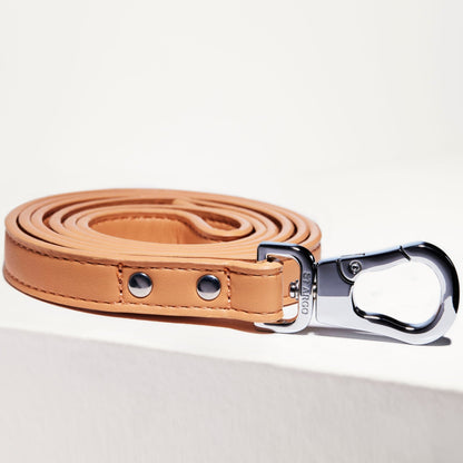 peach vegan leather designer dog lead by ST ARGO  with silver hardware
