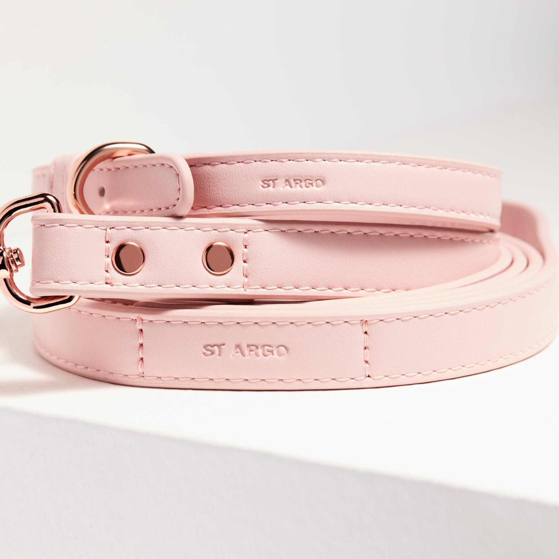Pale pink vegan leather dog lead with rose gold hardware