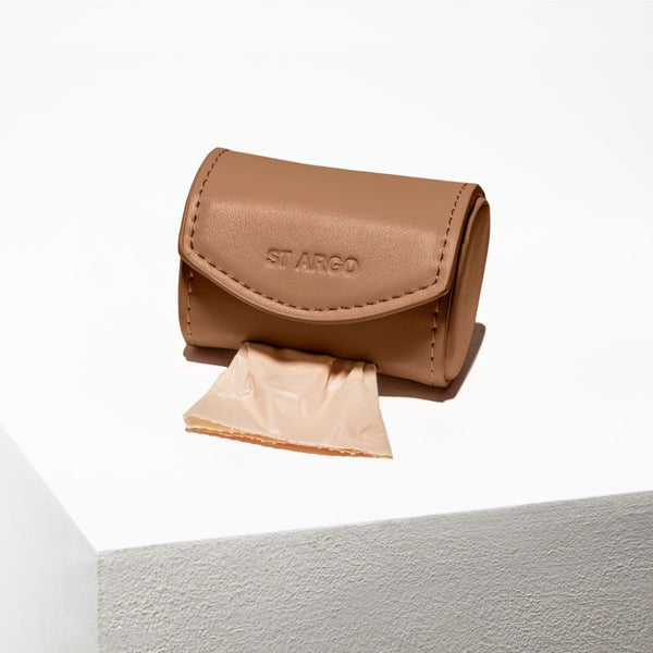 Brown ST ARGO vegan leather dog poop bag dispenser