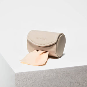 taupe poop bag holder in vegan leather